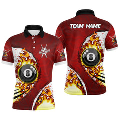 Maxcorners Personalized Fire 8 Ball Pool Billiard Shirts For Men, US Flag 8 Ball Pool Swing Billiard Jerseys