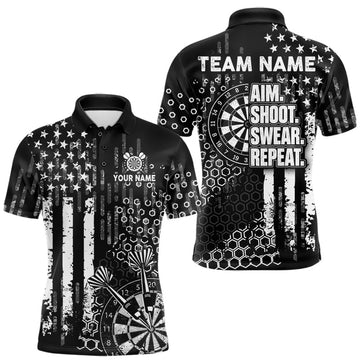 Maxcorners White Black US Flag Aim Shoot Swear Repeat Darts Shirts For Men Custom Grunge Darts Team Jersey