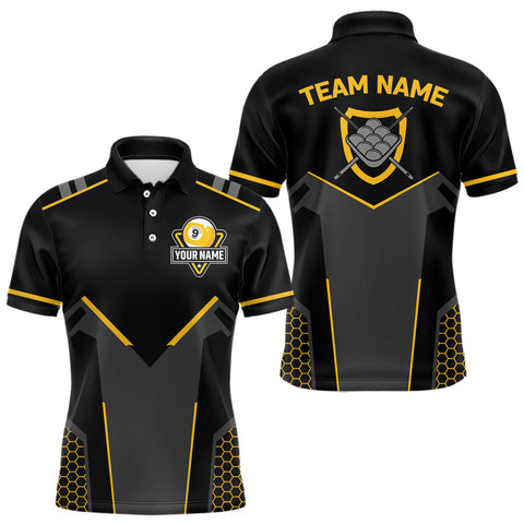 Maxcorners Personalized Yellow Black 9 Ball Billiard Shirt For Men, 9 Ball Pool Team Jersey Polo & 1/4 Zip  LM0803