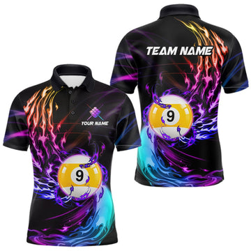 Maxcorners Personalized Purple Blue 9 Ball Billiard Pool Shirts For Men Custom Glowing Billiard Team Jersey LM0410
