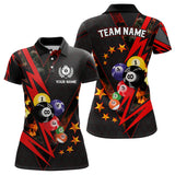 Maxcorners Personalized Red Thunder Billiard Balls 3D Polo Shirts Custom Team Name Billiard Jerseys For Men And Women