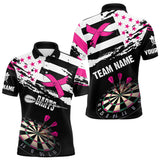 Maxcorners Personalized US Flag Pink Ribbon Darts Shirt For Men Custom Breast Cancer Awareness Darts Jersey  LM0803