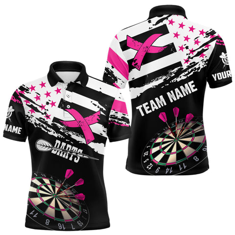 Maxcorners Personalized US Flag Pink Ribbon Darts Shirt For Men Custom Breast Cancer Awareness Darts Jersey  LM0803