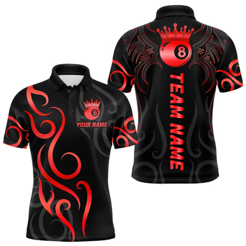 Maxcorners Black And Red 8 Ball Crown Tribal Billiard Shirt For Men Custom Pool Jersey Billiard Team Shirt MT2808