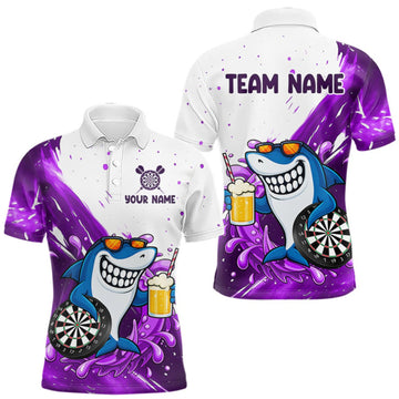 Maxcorners Purple And White Funny Shark Darts Shirts For Men Custom Darts Team Jersey Polo, Quarter Zip LM0409