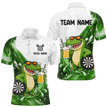 Maxcorners Green And White Funny Alligator Darts Shirts For Men Custom Darts Team Jersey Polo, Quarter Zip LM0409