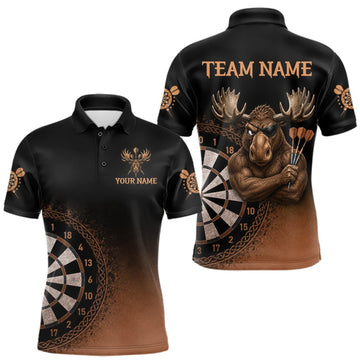 Maxcorners Black And Brown Funny Moose Darts Shirts For Men Custom Darts Team Jersey Polo & Quarter Zip LM0409