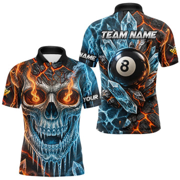 Maxcorners Blue And Orange Custom Skull 8 Ball Pool Icy Billiard Shirts For Men, Billiard Team Jersey LM0410