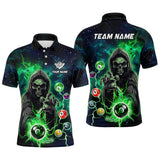 MaxCorners Billiard Green Death Skeleton Customized Name, Team Name 3D Polo Shirt For Men