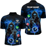 MaxCorners Billiard Blue Death Skeleton Customized Name, Team Name 3D Polo Shirt For Men