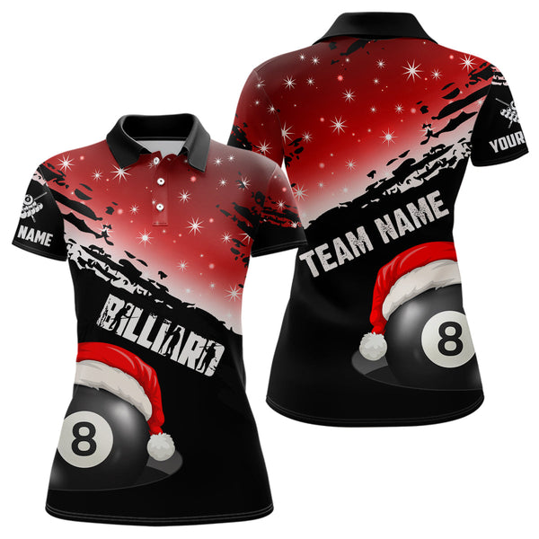 Maxcorners Black And Red Christmas Funny Santa 8 Ball Pool Billiard Shirts For Women Custom Xmas Billiard Jersey