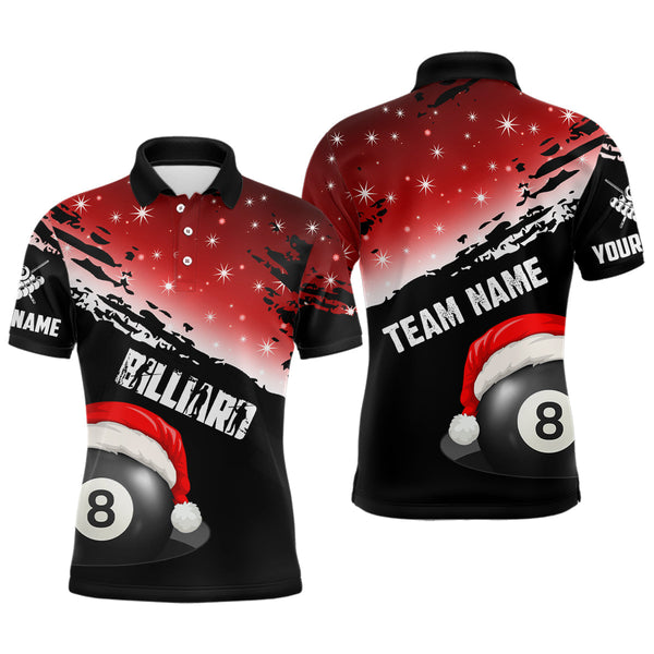 Maxcorners Black And Red Christmas Funny Santa 8 Ball Pool Billiard Shirts For Men Custom Xmas Billiard Jersey