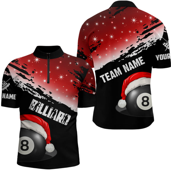 Maxcorners Black And Red Christmas Funny Santa 8 Ball Pool Billiard Shirts For Men Custom Xmas Billiard Jersey