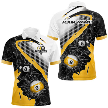 Maxcorners Black And Yellow 8 Ball & 9 Ball Break Glass Billiard Jersey For Men Custom Pool Team Shirts LM0208