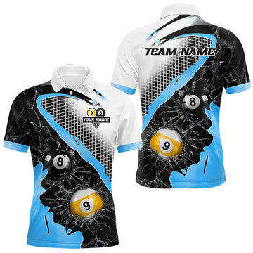 Maxcorners Black And Blue 8 Ball & 9 Ball Break Glass Billiard Jersey For Men Custom Pool Team Shirts LM0208