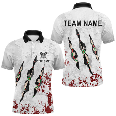 Maxcorners Personalized White Red Grunge Dart Shirts For Men Custom Dart Team Jersey LM0803