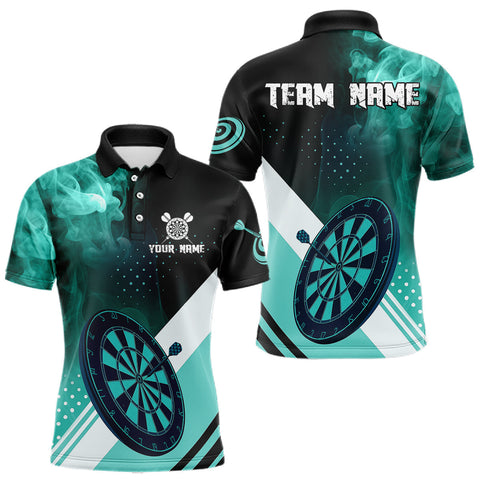 Maxcorners Personalized Turquoise Smoke Darts Shirt For Men Custom Darts Jersey Team Polo & 1/4 Zip Outfit LM0803
