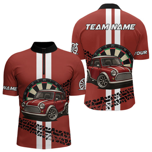Maxcorners Personalized Red Funny Car Dart Shirts For Men Custom Darts Team Jerseys Polo & Quarter Zip LM1506