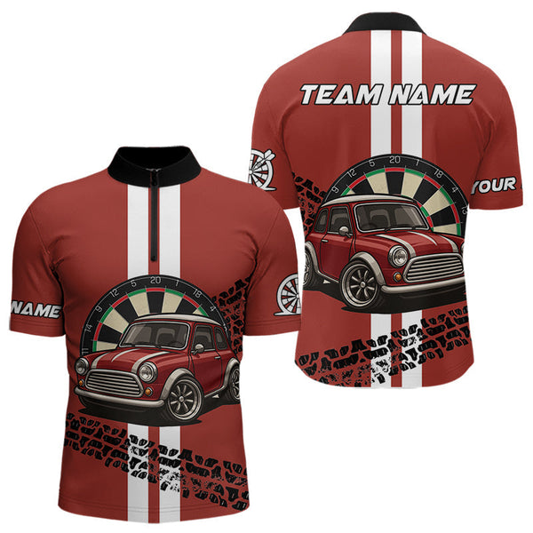 Maxcorners Personalized Red Funny Car Dart Shirts For Men Custom Darts Team Jerseys Polo & Quarter Zip LM1506