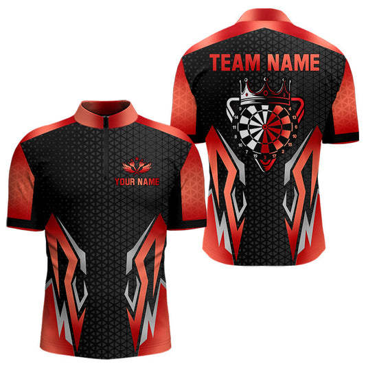 Maxcorners Black And Red Crown Darts Shirt For Men Custom Darts Jerseys Team Polo & Quarter Zip Uniform  LM0607