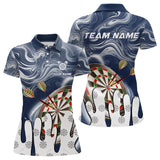 Maxcorners Personalized Marble Swirl Dart Shirts For Men Custom Funny Darts Team Jersey Polo & 1/4 Zip |Blue LM1506