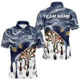 Maxcorners Personalized Marble Swirl Dart Shirts For Men Custom Funny Darts Team Jersey Polo & 1/4 Zip |Blue LM1506