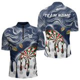 Maxcorners Personalized Marble Swirl Dart Shirts For Men Custom Funny Darts Team Jersey Polo & 1/4 Zip |Blue LM1506