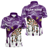 Maxcorners Personalized Marble Swirl Dart Shirt For Men Custom Funny Darts Jersey Team Polo & 1/4 Zip| Purple LM2206