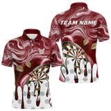 Maxcorners Personalized Marble Swirl Dart Shirt For Men Custom Funny Darts Jersey Team Polo & 1/4 Zip| Red LM2206