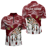 Maxcorners Personalized Marble Swirl Dart Shirt For Men Custom Funny Darts Jersey Team Polo & 1/4 Zip| Red LM2206