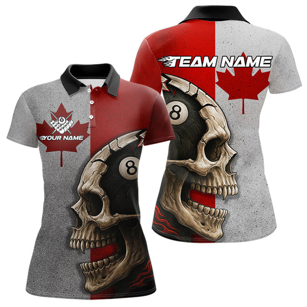 Maxcorners Personalized Grunge Canada Flag Skull Billiard Shirt For Men, 8 Ball Patriotic Pool Team Jerseys LM1506