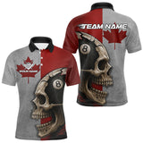 Maxcorners Personalized Grunge Canada Flag Skull Billiard Shirt For Men, 8 Ball Patriotic Pool Team Jerseys LM1506