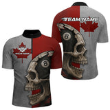 Maxcorners Personalized Grunge Canada Flag Skull Billiard Shirt For Men, 8 Ball Patriotic Pool Team Jerseys LM1506