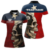 Maxcorners Personalized Grunge Texas Flag Skull Billiard Shirt For Men, 8 Ball Patriotic Pool Team Jerseys  LM1506
