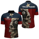 Maxcorners Personalized Grunge Texas Flag Skull Billiard Shirt For Men, 8 Ball Patriotic Pool Team Jerseys  LM1506