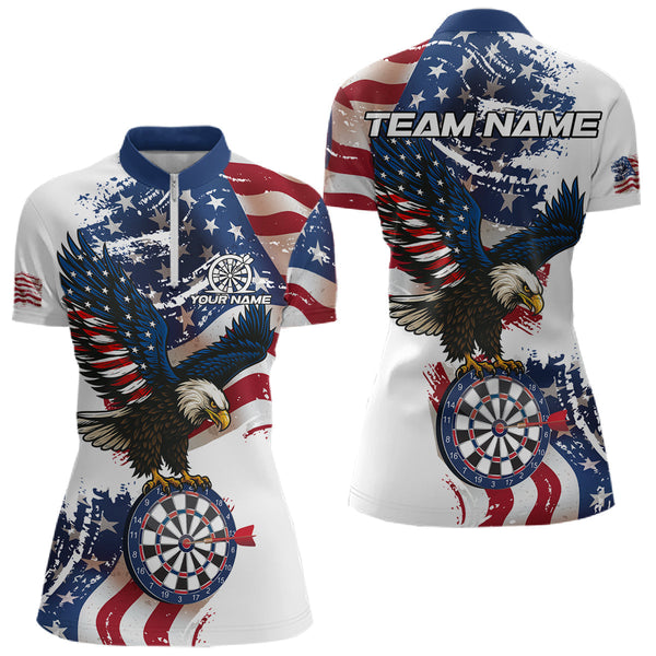 Maxcorners Personalized Grunge American Flag Eagle Darts Shirt For Men Custom Patriotic Darts Team Jersey MT0609