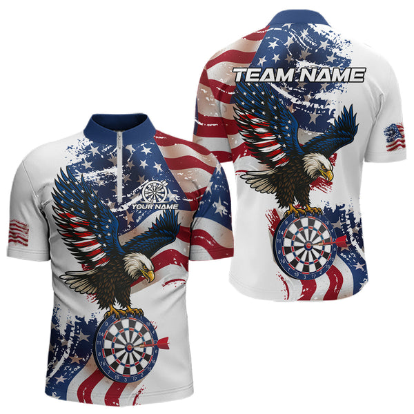 Maxcorners Personalized Grunge American Flag Eagle Darts Shirt For Men Custom Patriotic Darts Team Jersey MT0609