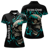 Maxcorners Personalized Turquoise Flaming Skull Darts Shirt For Men Custom Darts Jersey Team Polo & 1/4 Zip MT0609