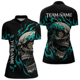 Maxcorners Personalized Turquoise Flaming Skull Darts Shirt For Men Custom Darts Jersey Team Polo & 1/4 Zip MT0609