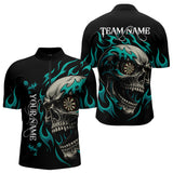 Maxcorners Personalized Turquoise Flaming Skull Darts Shirt For Men Custom Darts Jersey Team Polo & 1/4 Zip MT0609