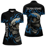 Maxcorners Personalized Blue Flaming Skull Darts Shirt For Men Custom Darts Jersey Team Polo & 1/4 Zip MT0609