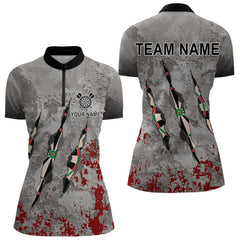 Maxcorners Personalized Red Grey Grunge Dart Shirts For Men Custom Dart Team Jersey MT1706
