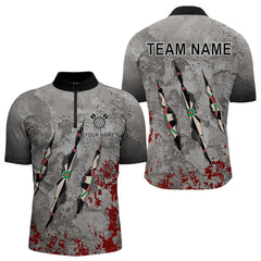 Maxcorners Personalized Red Grey Grunge Dart Shirts For Men Custom Dart Team Jersey MT1706