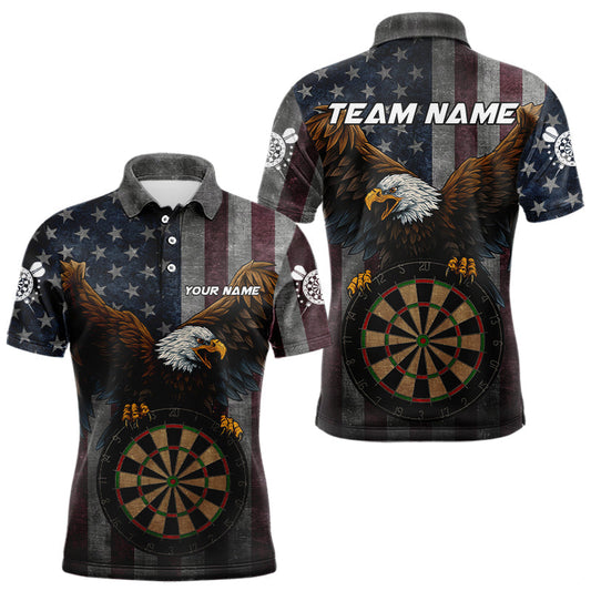 Maxcorners Personalized Grunge American Flag Patriotic Dart Shirts For Men Custom Eagle Darts Team Jersey