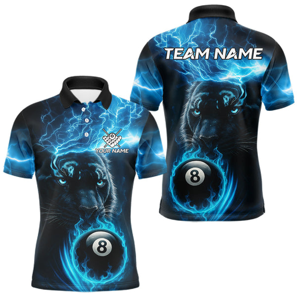 Maxcorners Custom Panther Billiard Polo & 1/4 Zip For Men, Blue Flame 8 Ball Lightning Pool Team Jersey TU1108