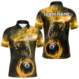 Maxcorners Custom Panther Billiard Polo & 1/4 Zip For Men, Yellow Flame 8 Ball Lightning Pool Team Jersey TU1108