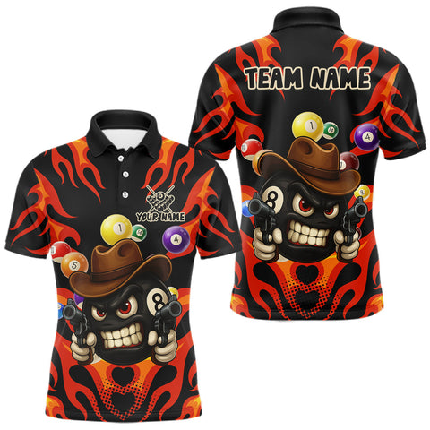 Maxcorners Personalized Red Funny Flame 8 Ball Billiard Shirt For Men Custom Pool Team Jersey Polo & 1/4 Zip TU0909