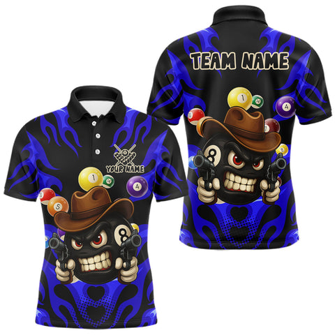 Maxcorners Personalized Blue Funny Flame 8 Ball Billiard Shirt For Men Custom Pool Team Jersey Polo & 1/4 Zip TU0909