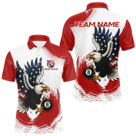Maxcorners Personalized Grunge Paint Eagle US Flag 8 Ball Billiard Shirt For Men, White Red Pool Team Jersey LM1109