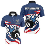 Maxcorners Red, White And Blue 8 Ball Flame Billiard Shirt For Men Custom Billiard Team Jersey Polo & 1/4 Zip LM2206